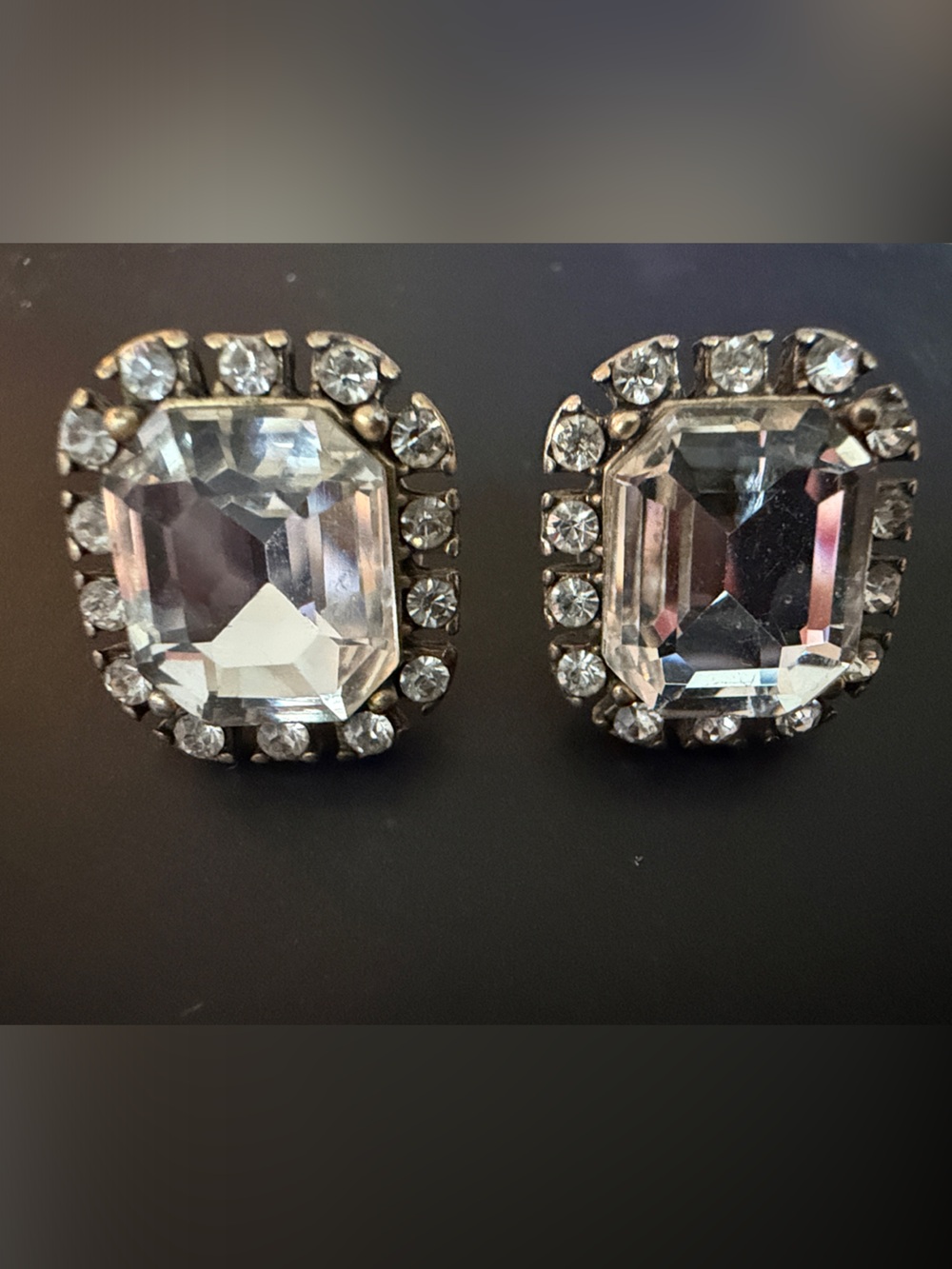 J. Crew Silver-Tone Clear Crystal Rectangle Halo Earrings
